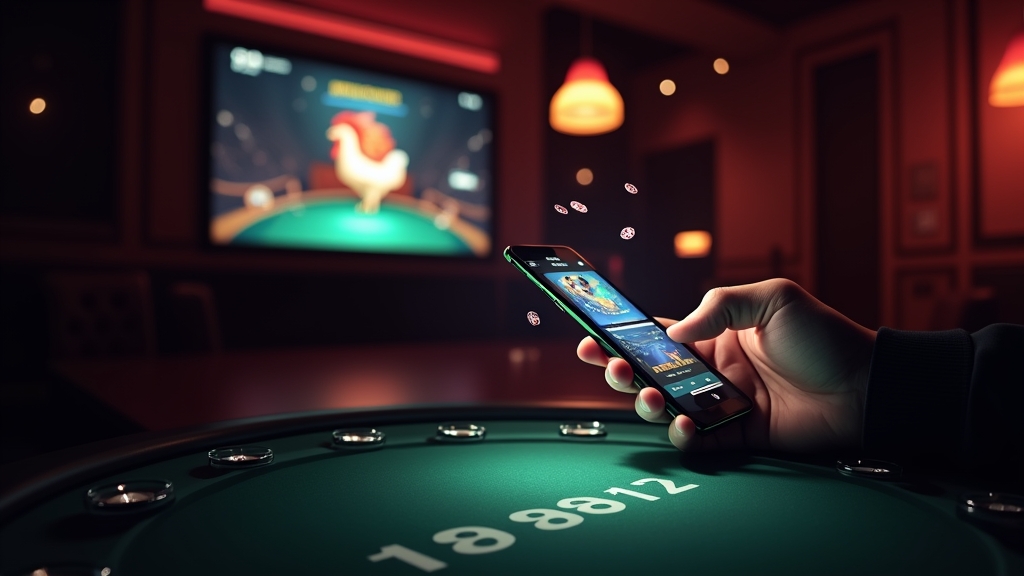 Einzahlungsprozess mit Handy, Karten und Spieloberfläche
