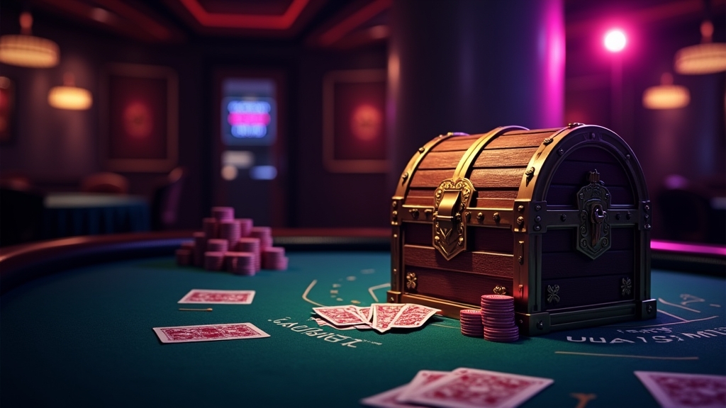 Bonus-Chest und Gratisaktion in dunkler Casino-Atmosphäre